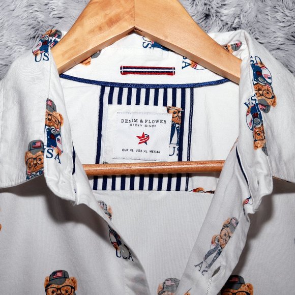 Denim & Flower Men's Button Up Shirt Short Sleeve Ricky Singh White Size XL - Picture 8 of 13